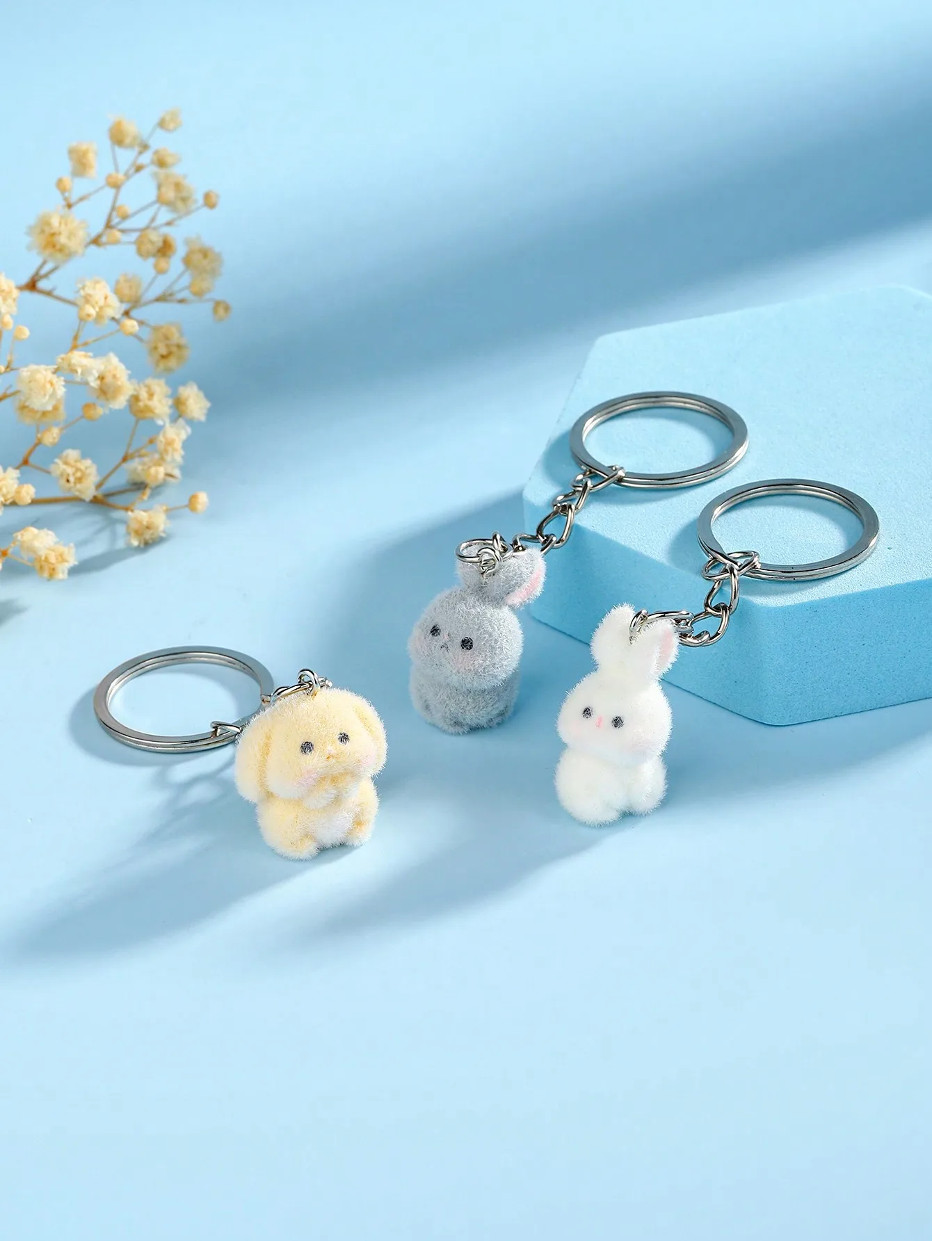 30Pcs Flocking Resin Three-dimensional Rabbit Charms Cute Doll Pendants for Making Keychain Mobile Phone Case DIY Necklace