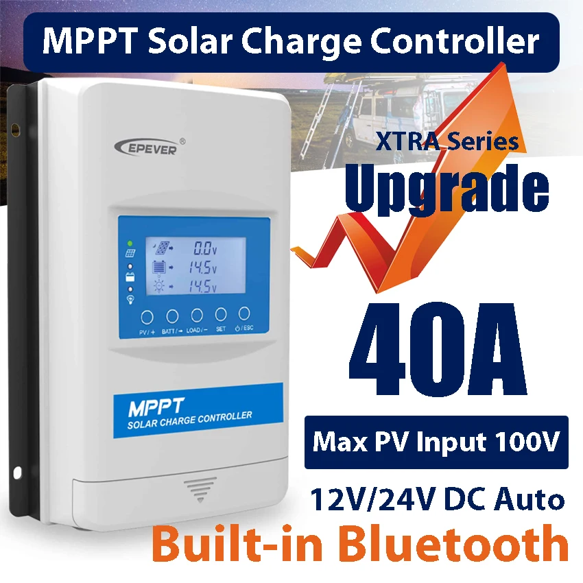 40A MPPT Solar Charge Controller Inside Bluetooth EPEVER XTRA4210N G3 BLE Charger Regulator 12V24V Battery Auto Identify LCD