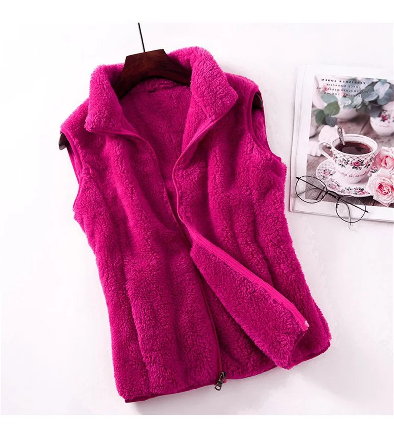 

Polar Fleece Vest Women Spring Autumn Sleeveless Jacket 2023 Warm Coral Fleece Cardigan Waistcoat Stand Collar Coat Female Tops