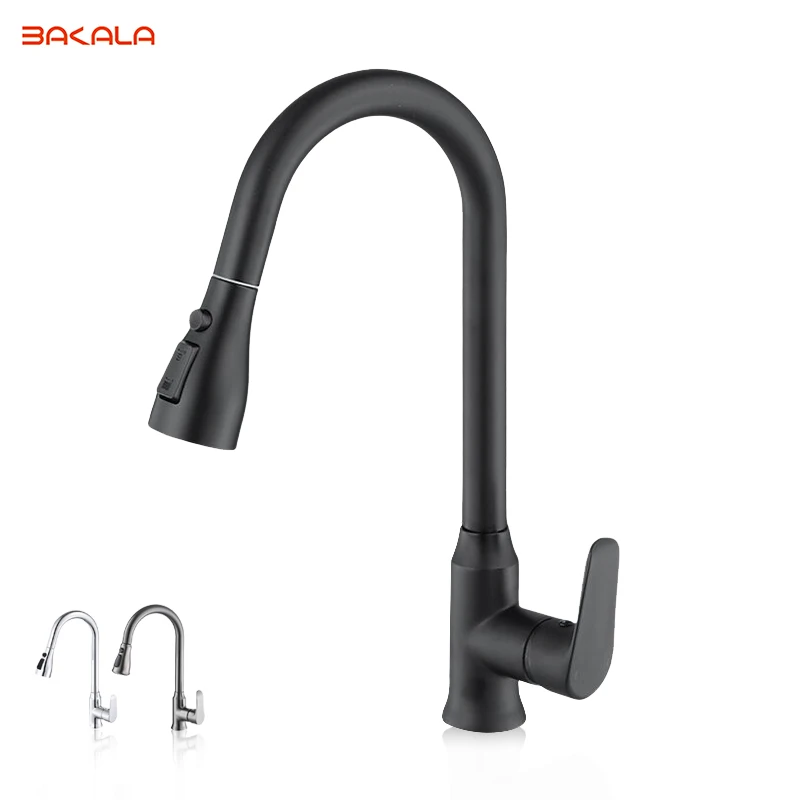 

BAKALA Kitchen Faucets Gray Single Handle Pull Out Kitchen Tap Single Hole Handle Swivel 360 Degree Water Mixer Tap Mixer Tap