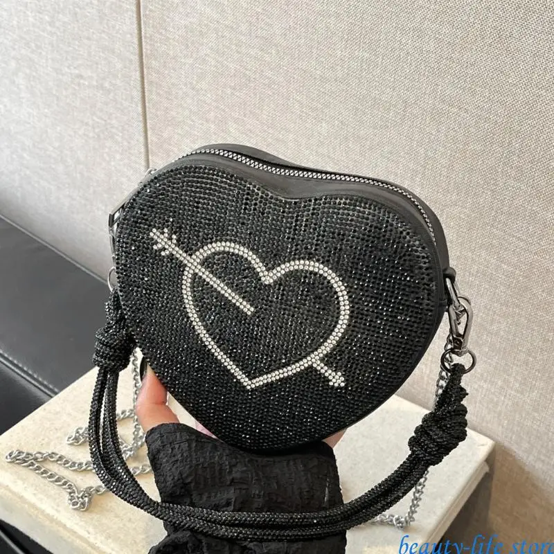 

Women Evening Bag Heart Shaped Shoulder Bag Chain Strap Crossbody Bag for Party 517D