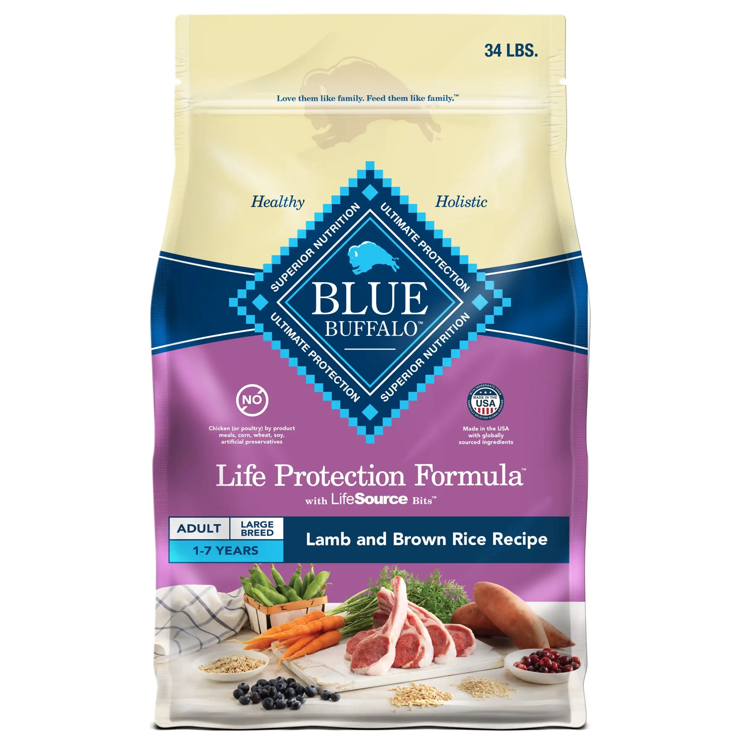 

Корм для сухих собак Life Protection Formula для крупных пород, ягненка и риса, 34 фунта. Сумка