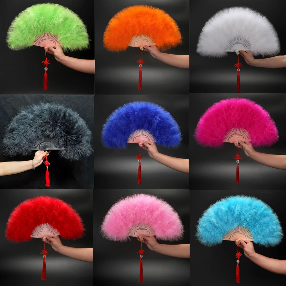 Feather Fan 1920s Vintage Folding Hand Fan for Costume Dancing Show Tea Party Wedding Decoration