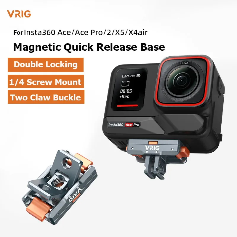 Base Magnética de Liberación Rápida VRIG para Adaptador de Cámara Insta360 Ace/Ace Pro/Ace Pro2/ X5/X4air con Soporte de Expansión de 1/4/Dos Garras