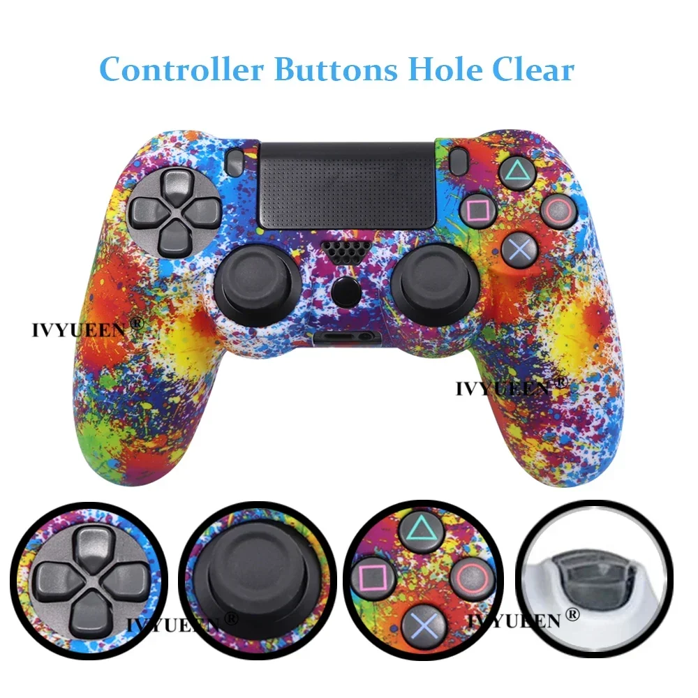 Ivyueen para sony dualshock 4 ps4 ds4 slim pro controlador silicone camo capa protetora + tampas de aperto de polegar para playstation 4