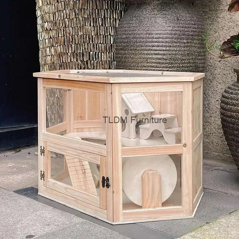 

Solid Wood Hamster Villa Cages Acrylic Transparent Castle Double Layer Nest Breathable Hamsters House Supplies for Living Room M