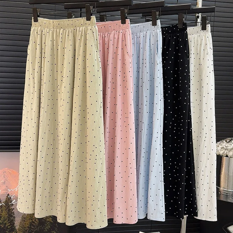 

Spring Summer Polka Dot Skirts Women 2024 Vintage High Waist A-line Skirt Female Korean Style Candy Color Midi Long Skirt Lady