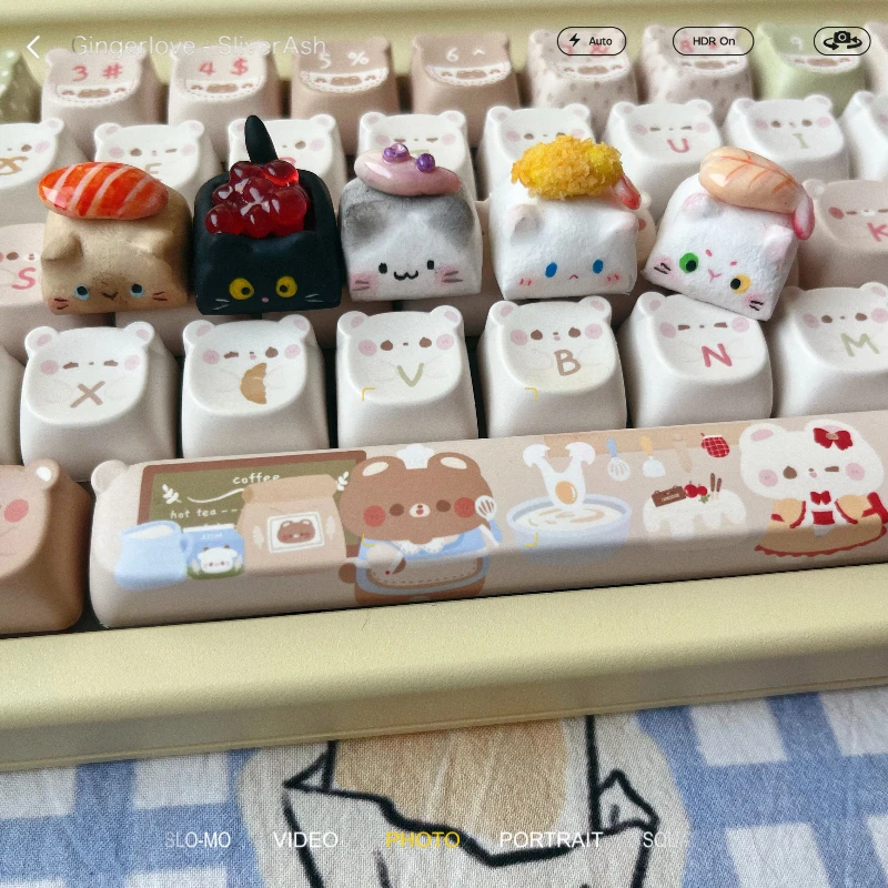 Cat Sushi Theme Clay Artisan Keycaps 1U Cute Animal Point Caps Handmade Custom Key Caps for Mechanical Keyboard Accessories Gift