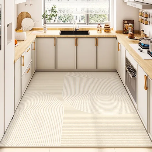 주방 카펫 대형 방수 바닥 매트, PVC 가죽, 내유성, 미끄럼 방지, 발 매트 라인, 미니멀리스트 스타일, 홈 데코 러그 