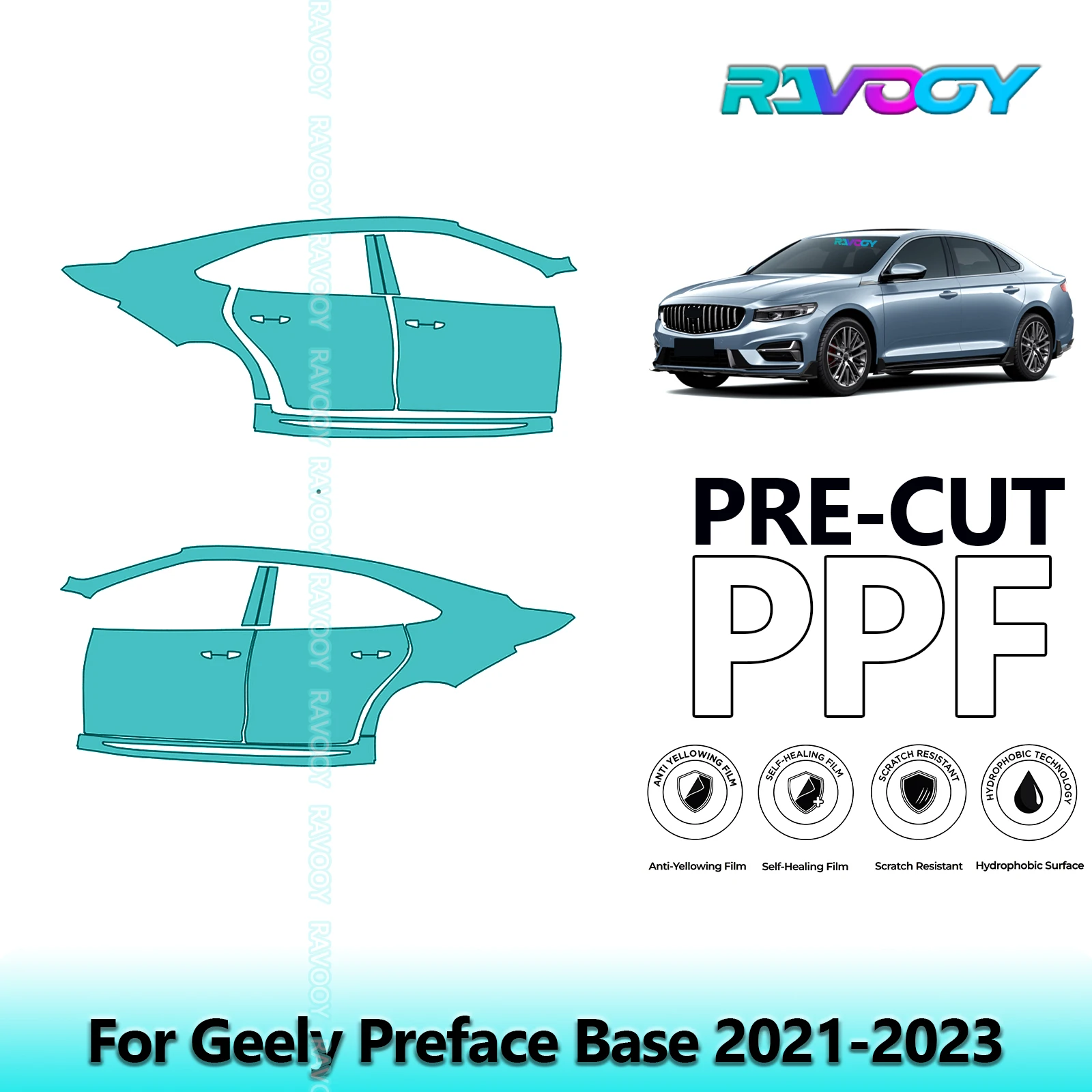 

For Geely Preface Base 2021-2023 8.5mil Clear Matte Pre-Cut PPF Door & A/B Pillar Kit TPU Paint Protection Film Set