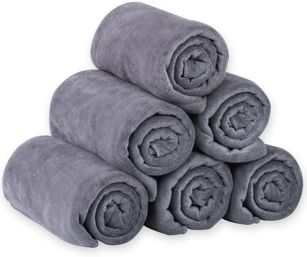 

Microfiber Bath Towels 6 Pack, 27x55 Inches - Extra Absorbent, Fast Drying for Bath, Beach, Pool, Sports, Yoga, Grey