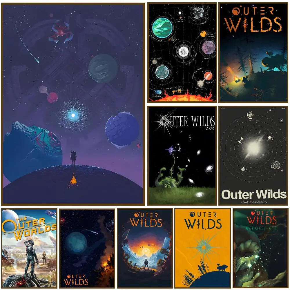 Outer Wilds Game Space Exploration Poster Self-adhesive Advanced Aesthetic Printing Paper Wall Art for Living Room Home Decor