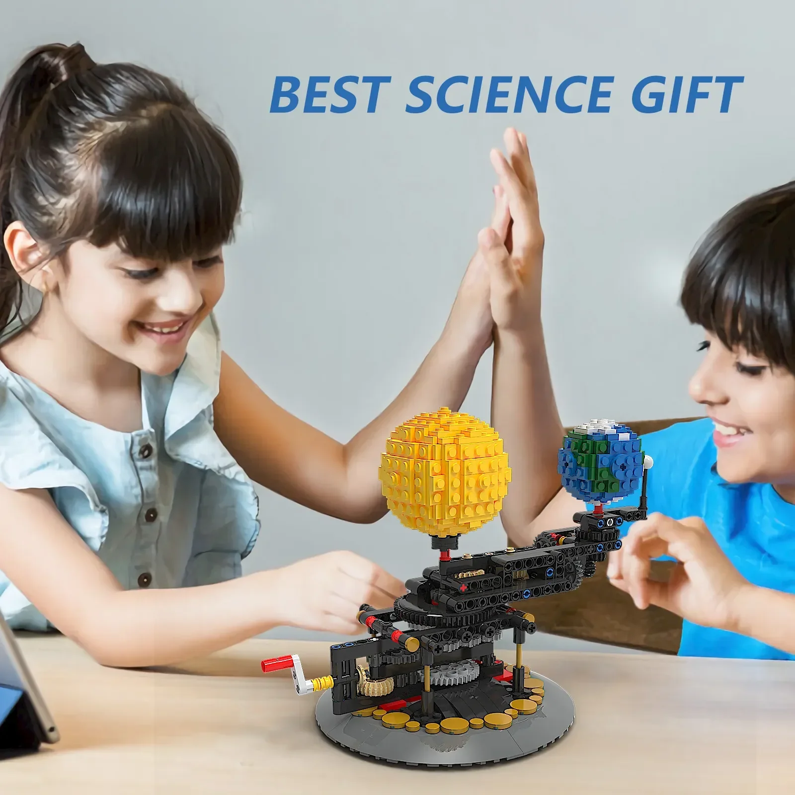 Modelo de blocos de construção de rotação solar para crianças, ideia MOC, mini espaço, terra, lua, mundo, planeta, montagem, brinquedos educativos, presentes, 4477