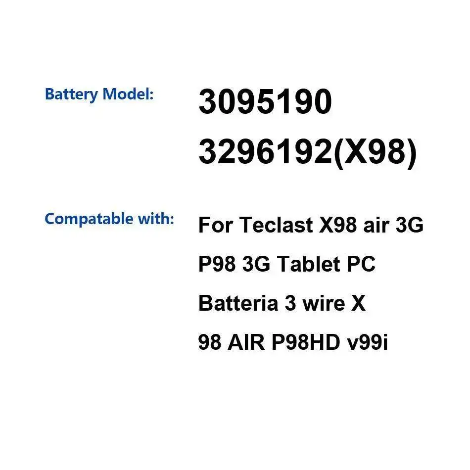 Аккумулятор для ноутбука 8000 мАч для Teclast X98 Air 3G P98, аккумулятор для планшетного ПК, 3 провода X 98 P98HD V99i 3095190 3296192