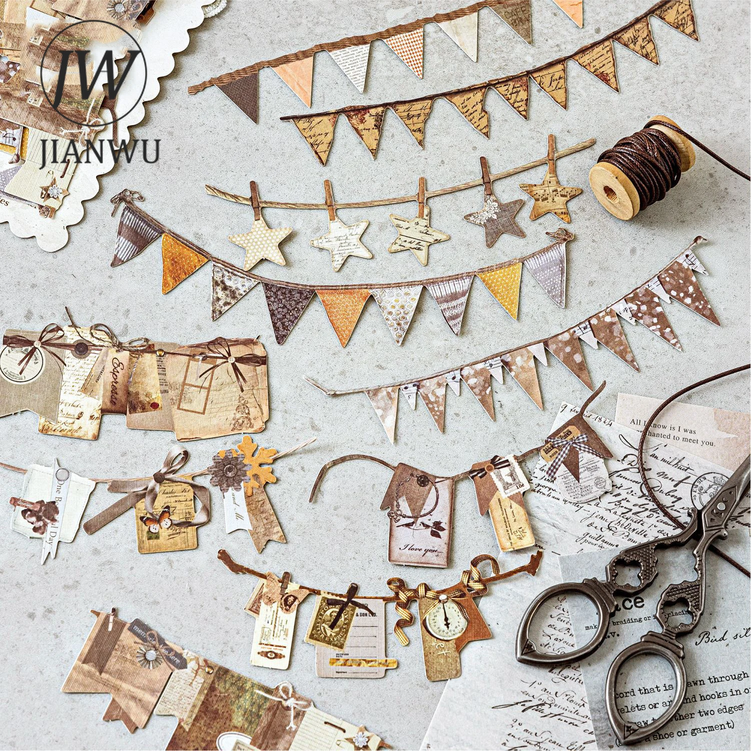 JIANWU سلسلة الحفلات اليدوية مهرجان عتيق مواد المناظر الطبيعية المجوفة ملصق القصاصات مجلة القرطاسية الإبداعية