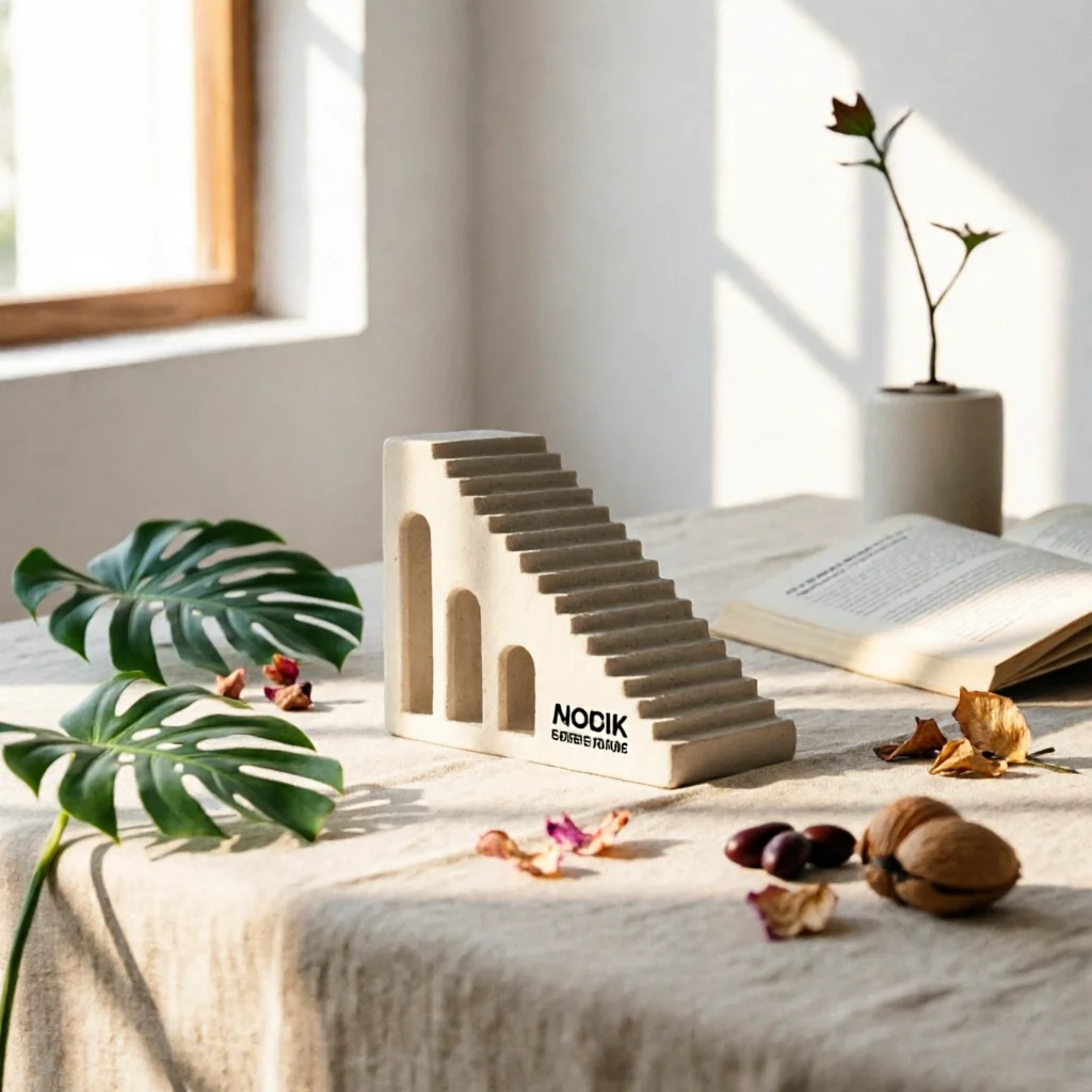 Architectural Sculpture Wabi-Sabi Staircase Sculpture Tabletop Ornament Stone-Look Figurine Geometric for Minimalists, Bookshelf
