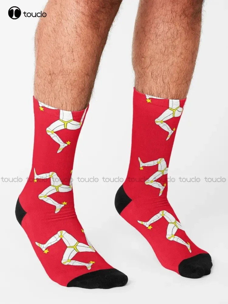 Ilha de Man - Manx Flag Socks Meias Engraçadas Para Homens Personalizados Unissex Adulto Adolescente Juventude Meias Presente Personalizado Streetwear