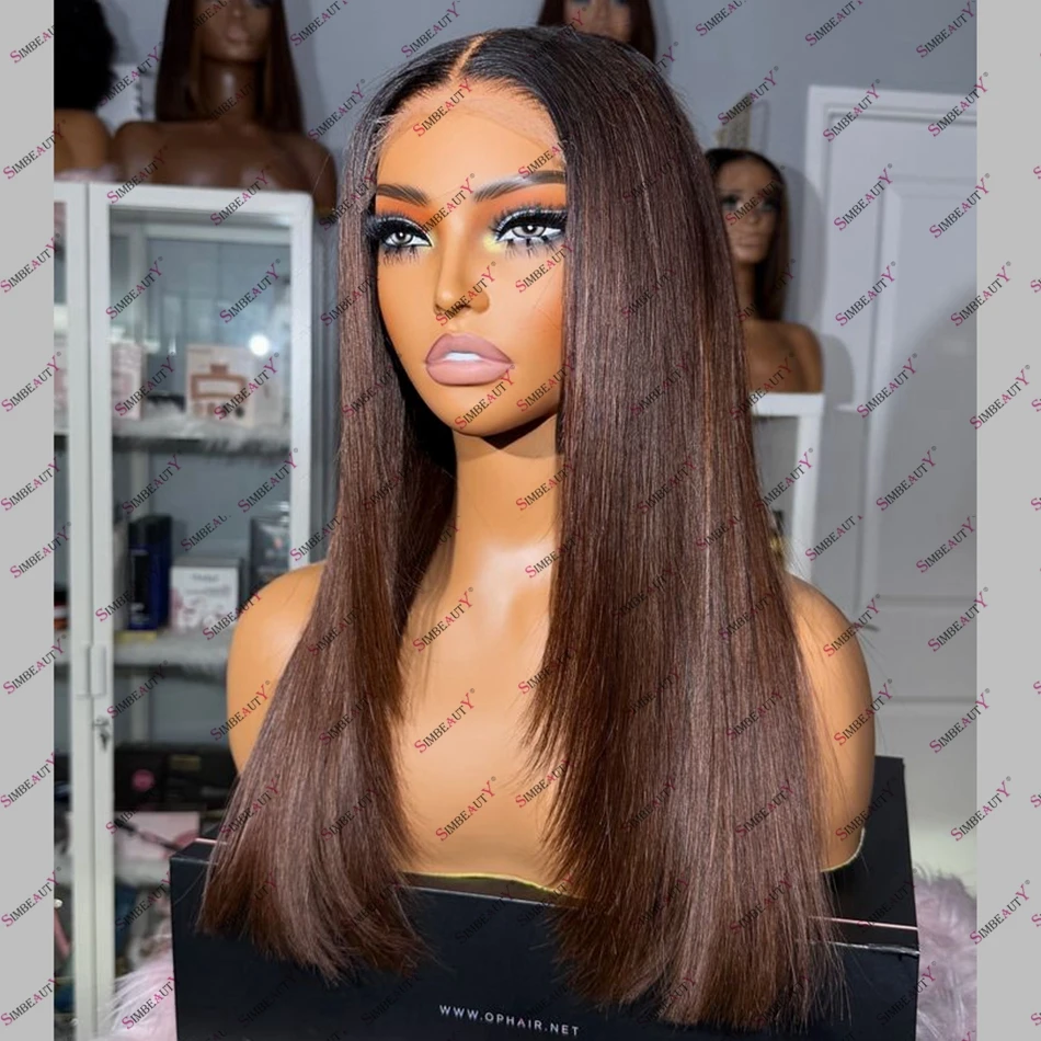 Glueless HD Lace Closure Human Hair Ombre Dark Brown Women Wig 360 Lace Frontal Remy Indian Hair Wig Silky Straight Layered Wig