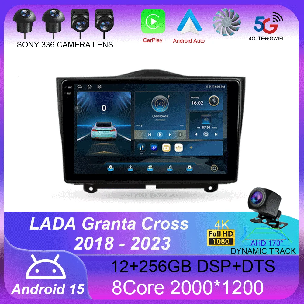 

For LADA Granta Cross 2018 - 2023 Android 15 Car Radio Multimedia Video Player Navigation stereo WiFi+4G GPS Car Radio BT DSP