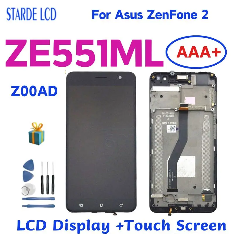 Original For Asus Zenfone 2 ZE551ML Z00AD LCD Display Touch Screen Digitizer Assembly For Asus ZE551ML LCD Replacemen With Frame