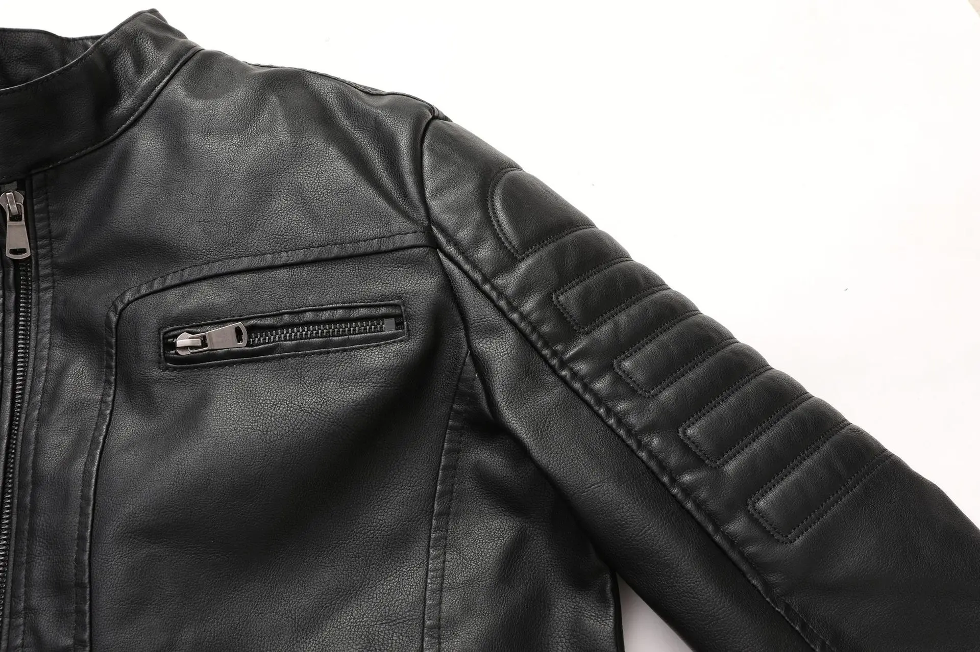 Winter Black PU Leather Jacket Men Fleece Warm Motorcycle Jackets Slim Street Fashion BLack Biker Coat Pleated Design Zipper