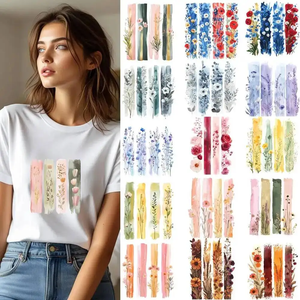 25cm Fresh Style Flower Printed Iron On Heat Transfer Sticker DTF Iron On Transfer Patches For Clothes T-shirt Appliques