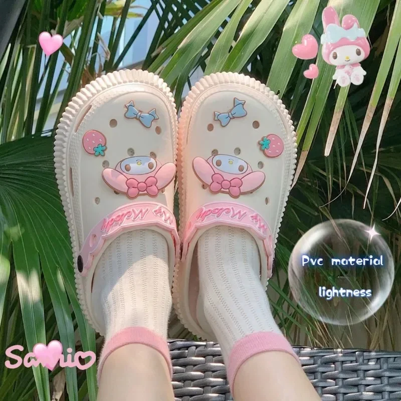 

Miniso Kuromi Cartoon Girls Sandals Kawaii My Melody Cinnamoroll Anime Student EVA Thick Bottom Beach Hole Shoes Gift For Girls