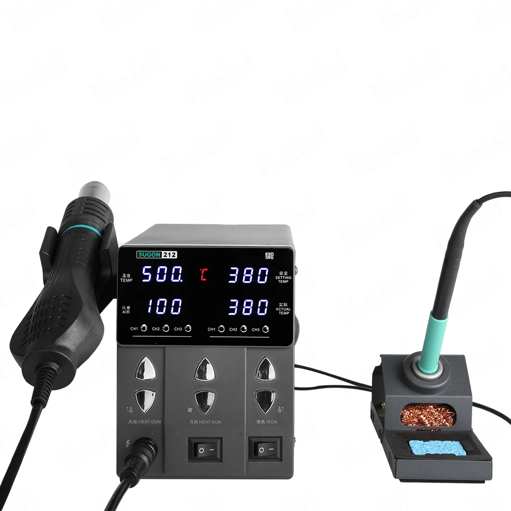 

Double Station SUGON 212 Hot Air Soldering Station SMD Solder for Rework Station