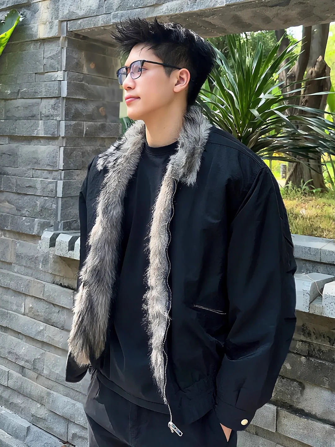 

Bla Faux Leather Lined Thiened Cotton Jaet Collar Sle Men Women Autumn Winter Warm Casual Stand Fit Long Sve Coat