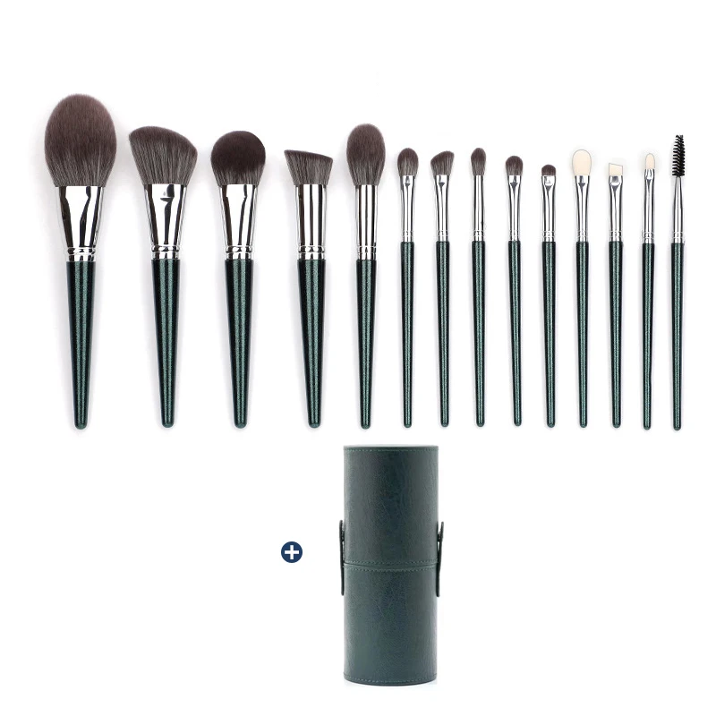 KLINA 14PCS Goat Hair Makeup Brushes Set Kit For Women Professional Brush Make Up Cosmetic Powder Concealer Eye Shadow Lip Tools
