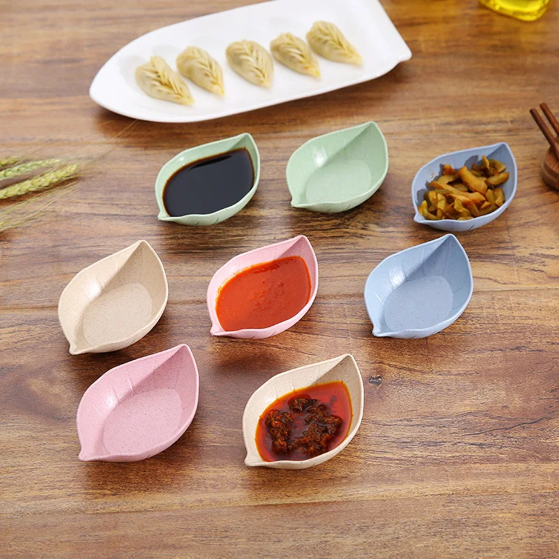 1pcs Home Creative Wheat Straw Leaves Seasoning Dish Kitchen Multi-use Small Dish Condiment Sauce Vinegar Tableware