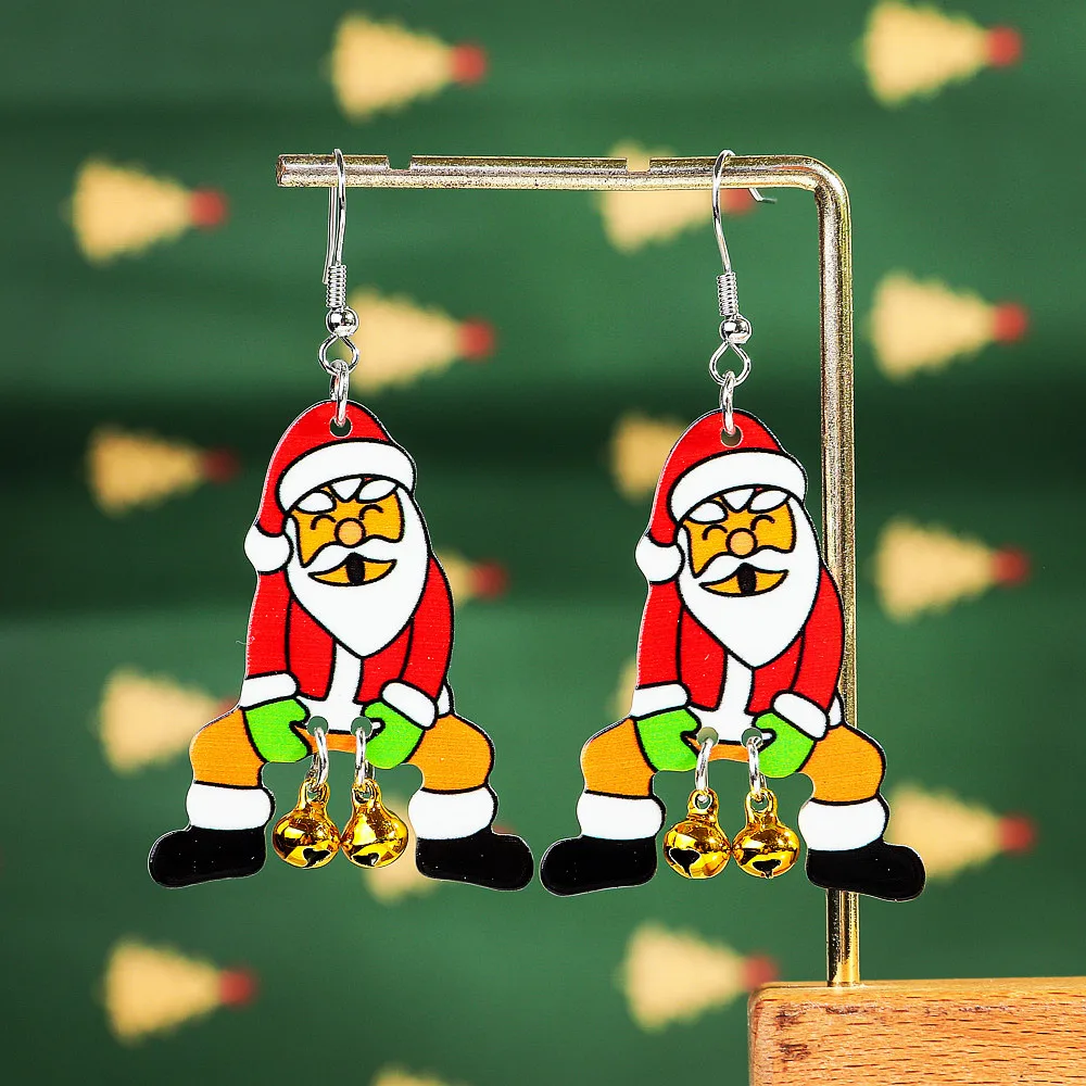 Fashion Father Christmas Bell Acrylic Drop Earrings for Women Cute Cartoon Jingling Bells Santa Claus Earring Party Jewelry Gift