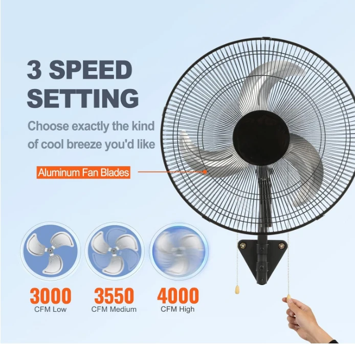 18 inch wall-mounted fan oscillator for indoor, commercial, residential, warehouse, greenhouse, workshop, basement