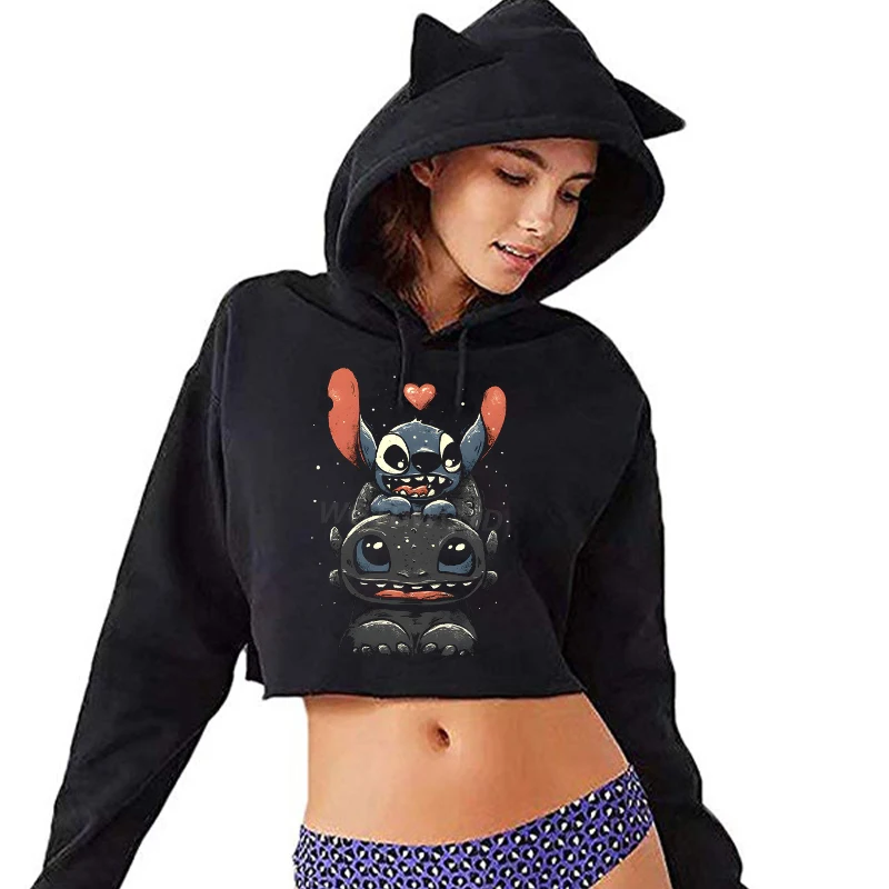 

Women's Hoodies Stitch and Toothless Funny Graphics Hoody Long Sleeve Casual Aesthetics Hooded Dragon Stitch Hoodie