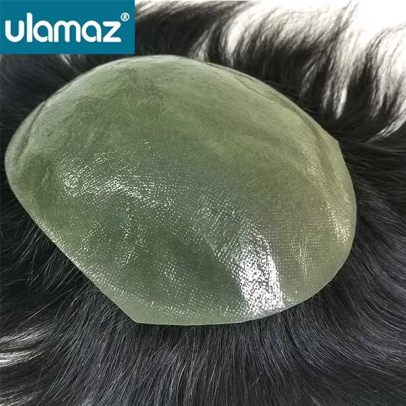 Soft Skin Man Wig Delicate Poly PU Male Hair Prosthesis Double Knots Toupee Hair Men PU Hair System For Man Human Hair Men's Wig