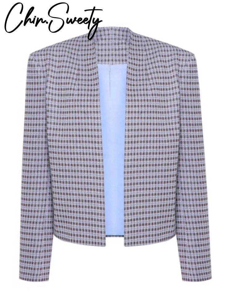 

Элегантное клетчатое пальто, майка, юбка, женский комплект, сексуальная куртка с длинными рукавами, топы-трубы, юбки с разрезом, осень 2024, женский комплект из трех предметов, новый