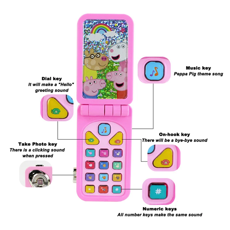 Peppa Pig Simulated Folding Mobile Phone Toys Kids Early Education Toddler Playing House Emulation Sound Light Music Child Gifts