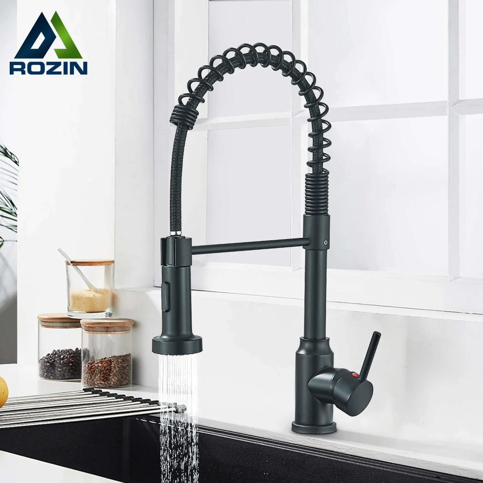 

Black Flexible Kitchen Faucet Pull Down Spring Hot Cold Water Mixer Tap 360° Swivel Stream Sprayer Nozzle Kitchen Sink Tap Crane
