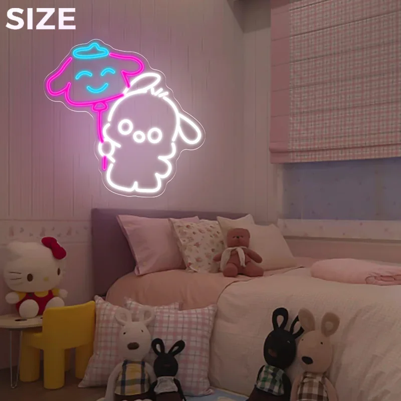 سانريو أنيمي LED ضوء النيون باشا الكلب النيون تسجيل للحزب الفتاة غرفة نوم صالون جدار ديكور الاطفال هدايا عيد الميلاد عيد الميلاد #4