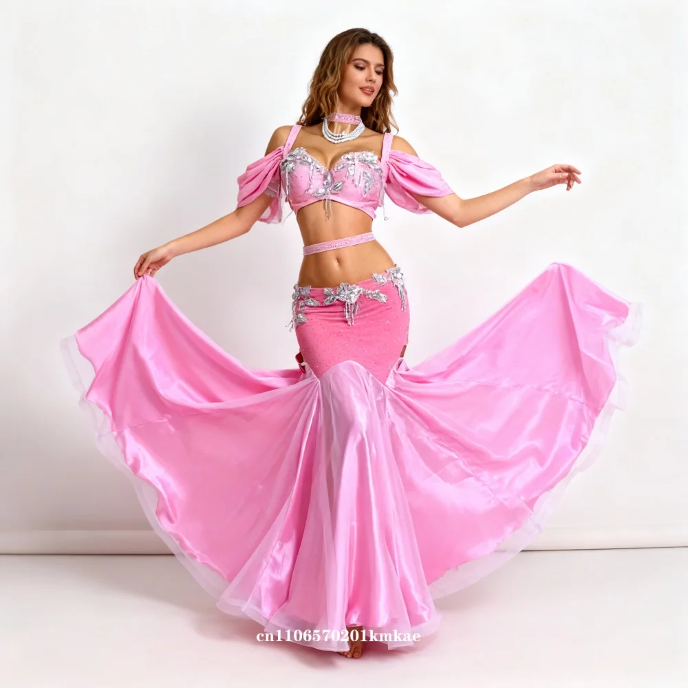 Helllila Rosa Bauchtanz Kostüm Damen Übungsanzug Skintight Performance Outfit Damen Bauchtanz Performance Kleid