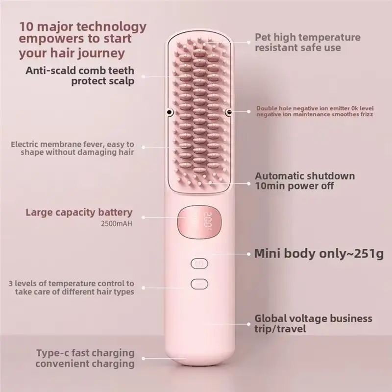 2026 جديد ثنائي الغرض مكواة فرد الشعر ثنائي الغرض تصفيف مشط تصفيف الشعر للتجعيد