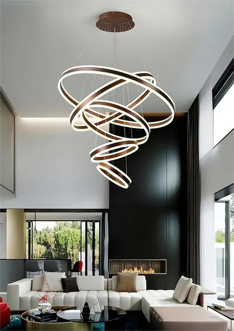 Multi-ring chandelier Duplex Villa Laminated Large Size Ring LED Chandelier Height can be customized Rings Chandelier