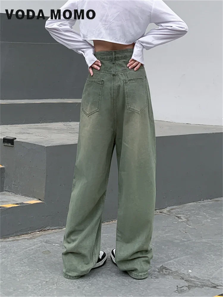 Luźne Proste Szerokie Nogawki Dżinsy Damskie Y2k Casual Streetwear Vintage Spodnie do Zamiatania Podłogi Wiosna Jesień Nowe Podstawowe Dżinsy Damskie z Wysokim Stanem