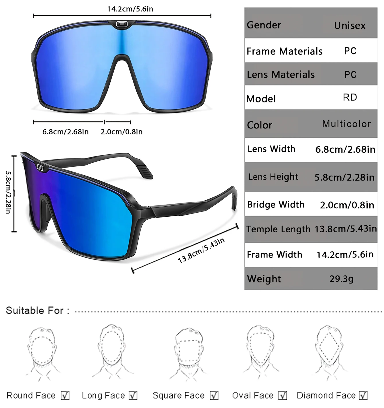 UV400-Angel-Sonnenbrille mit großem Rahmen, winddicht, Outdoor-Sport-Sonnenbrille für Männer und Frauen, Radfahren, Camping, Wandern, Fahren – Detail 3