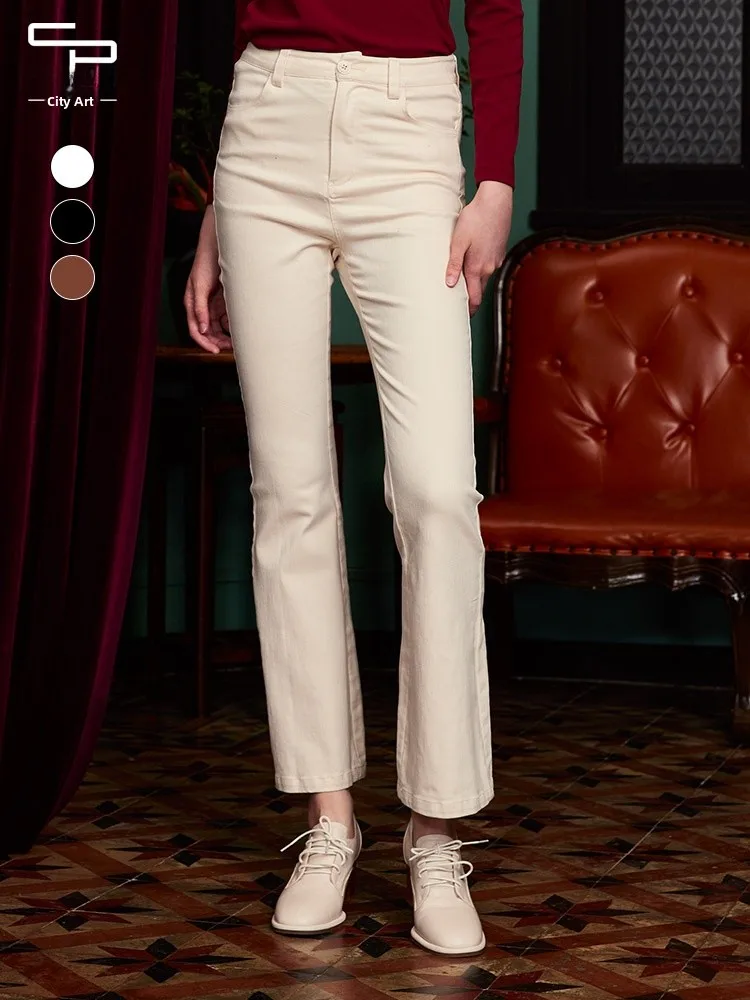 

Облегающие джинсы с высокой талией и широкими штанинами, девятисекционные джинсы, женские джинсы простого дизайна, осенние новые джинсы в стиле ретро, повседневные прямые брюки