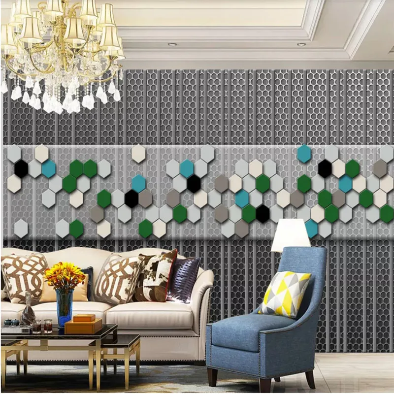 Custom Modern Technology Sense Wall Papers Home Decor 3D Stereoscopic Gray Bump Geometric Pattern Background Mural Wallpaper 3D