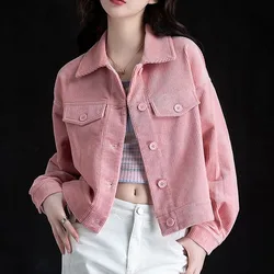 New Autumn Fashion Trend High End Corduroy Short Stature Flip Collar Loose Versatile Western Style Age Reducing Women's Coat