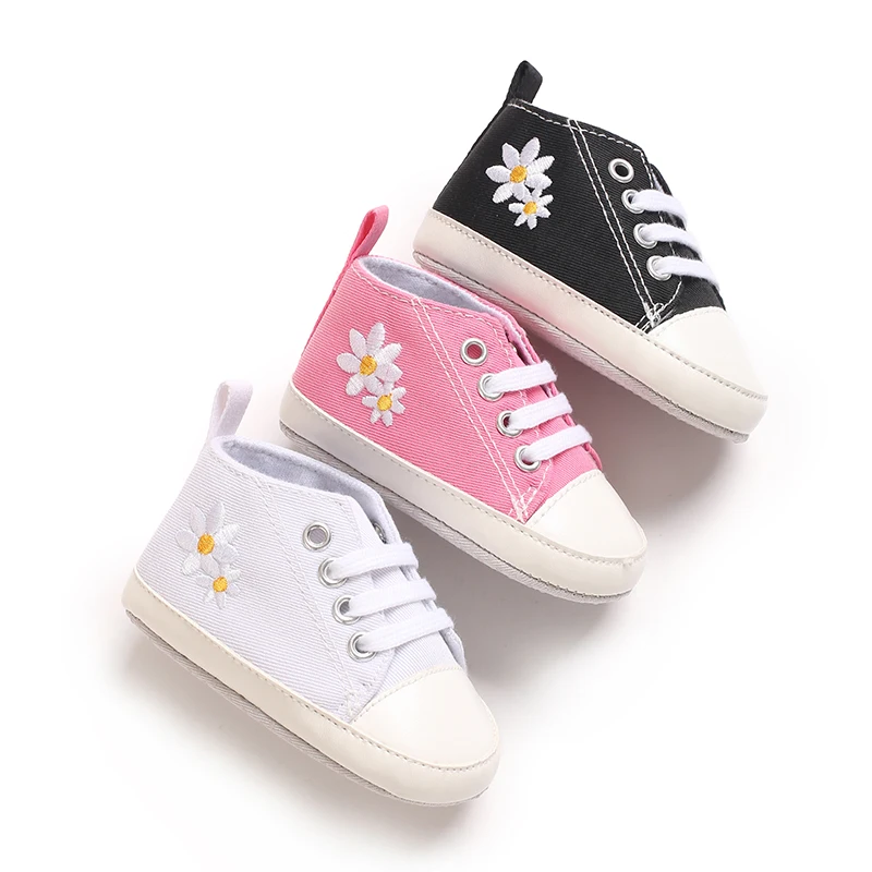 

0-18 Months Baby Canvas Classic Sports Shoes Newborn Girls Embroidered Flowers First Walkers Shoes Infant Anti slip Baby Shoes
