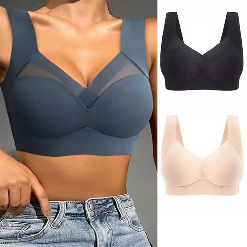 Women Lace Sport Bras Plus Size Seamless Bra Bralette Backless Lady Brassiere Vest Female Gathers Shock-Proof Wireless Top L-3XL