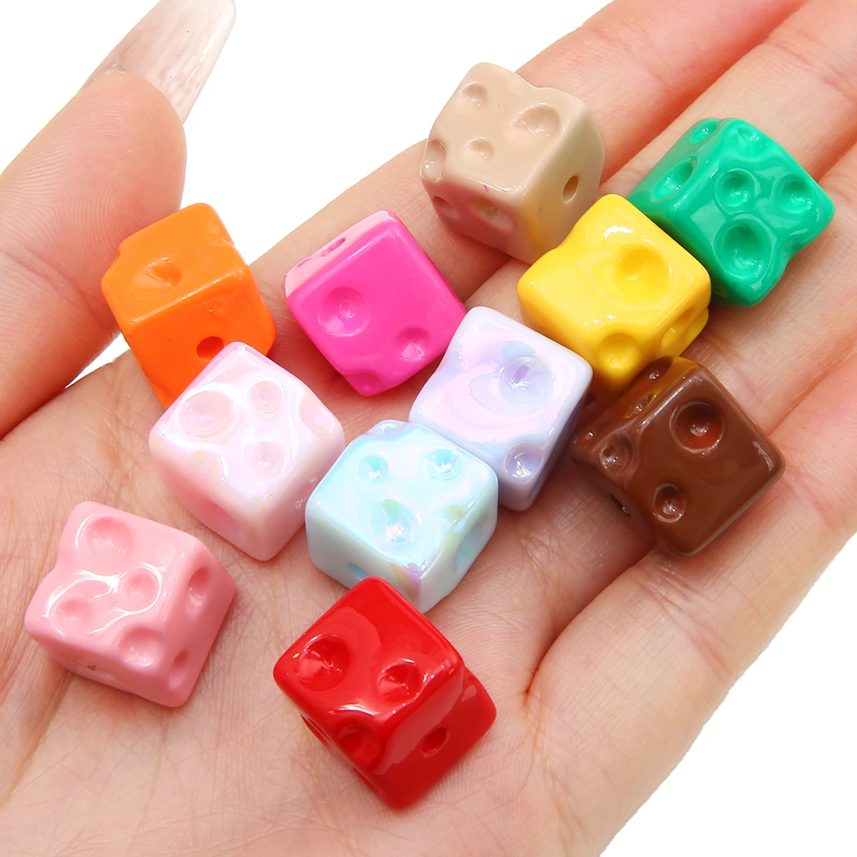 5PCS acrylic plated color mobile phone chains, beads, cheese blocks, beads, handmade DIY bracelets, hanging accessories, accesso